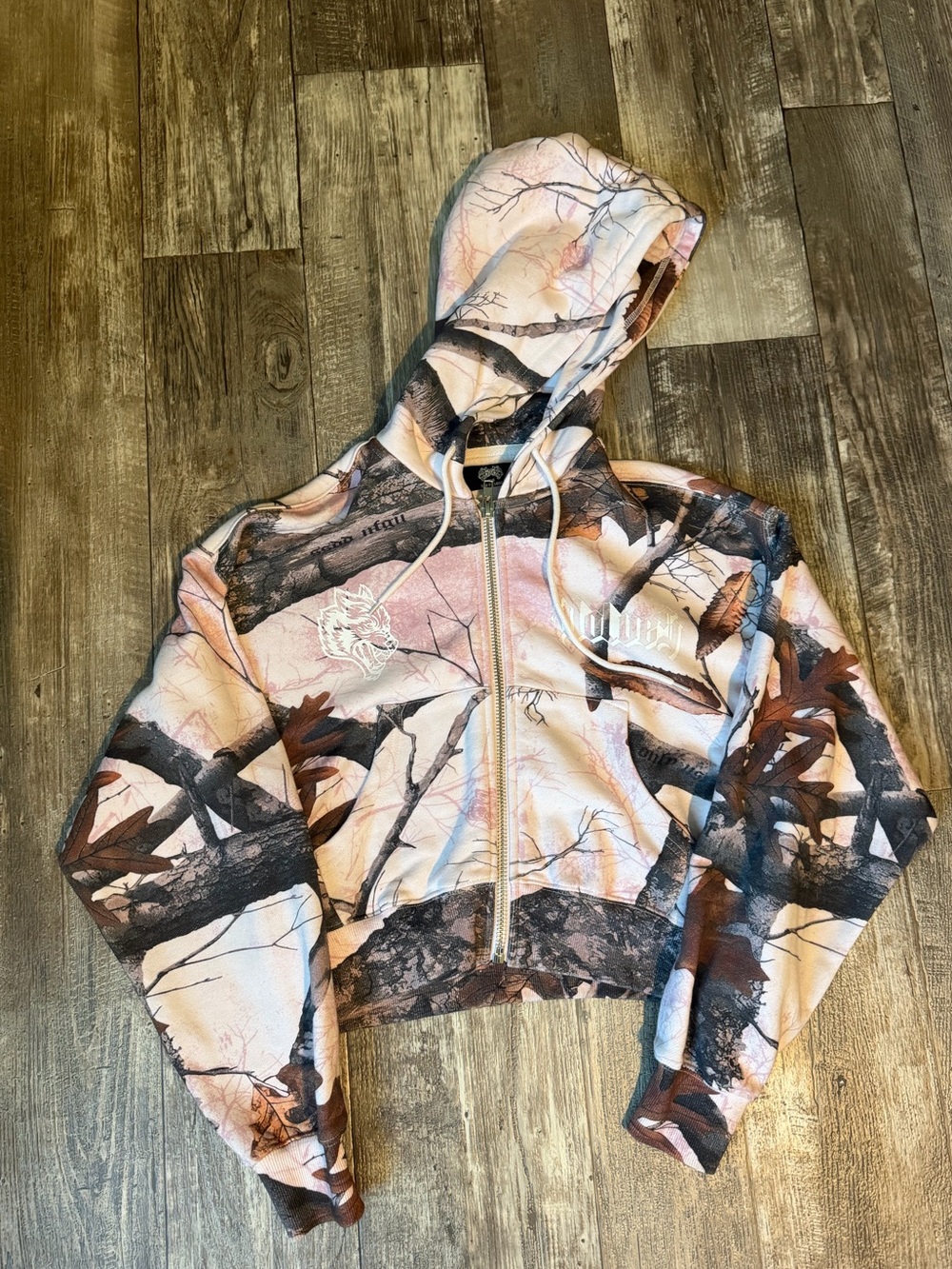 Darc Sport Pink Camo Cropped Hoodie Sweatshirt - Picture 2 of 2